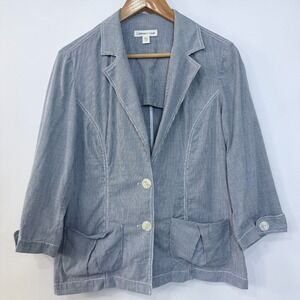 Coldwater Creek Pinstripe Blazer Jacket Size 12 Blue-Gray Coastal Preppy Casual
